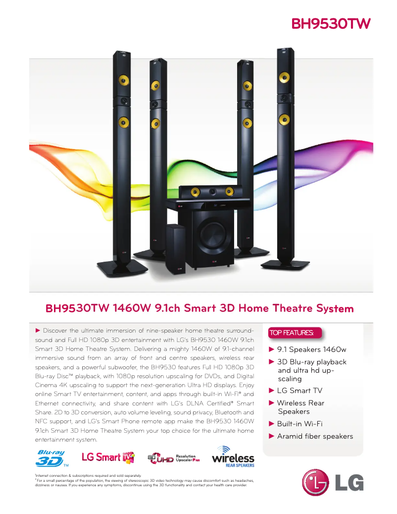 Page 1 de la notice Fiche technique LG BH9530TW
