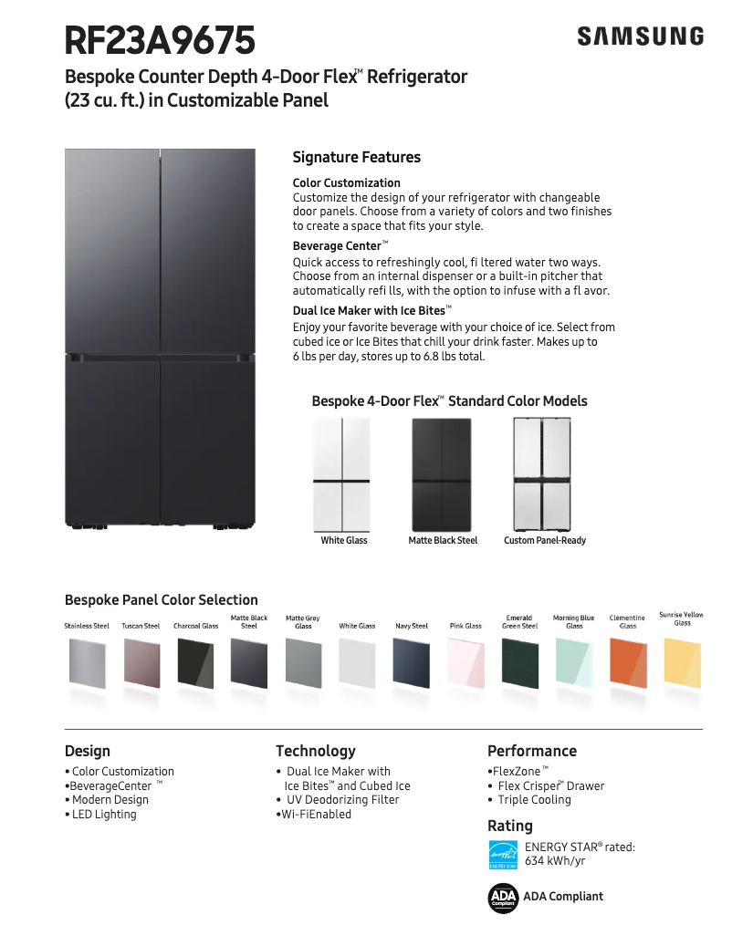 Page 1 de la notice Fiche technique Samsung RF23A967512