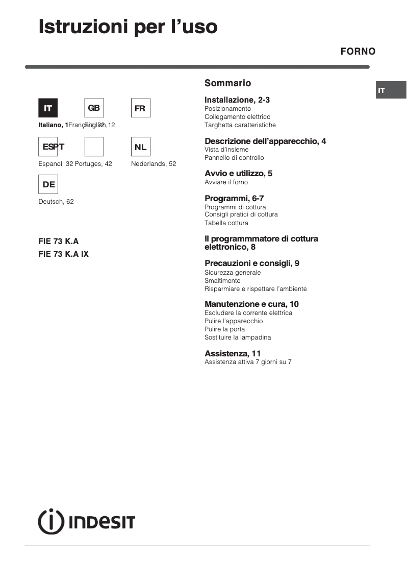 Image de la première page du manuel de l'appareil FIE 73 K.A IXá