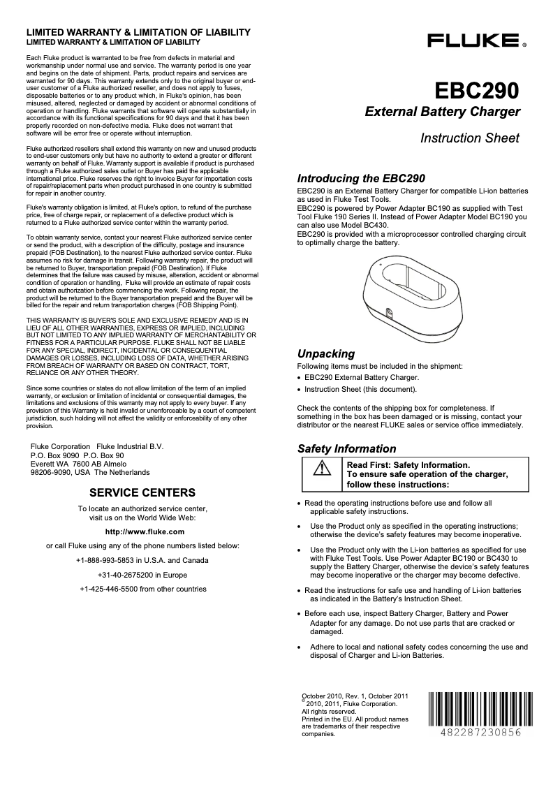 Page n°1 - Instructions / montage Fluke ScopeMeter 190-502