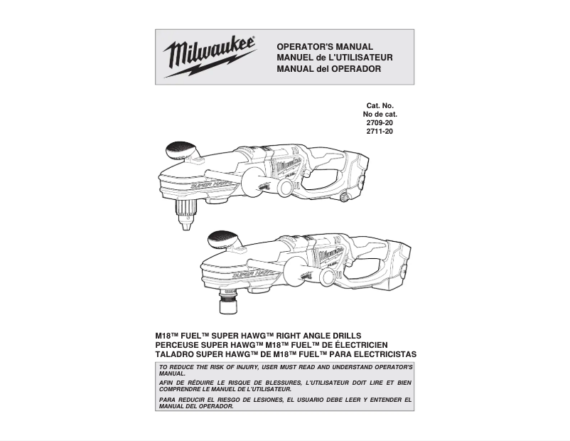 Page 1 de la notice Manuel utilisateur Milwaukee M18 Fuel Super Hawg 2709-22