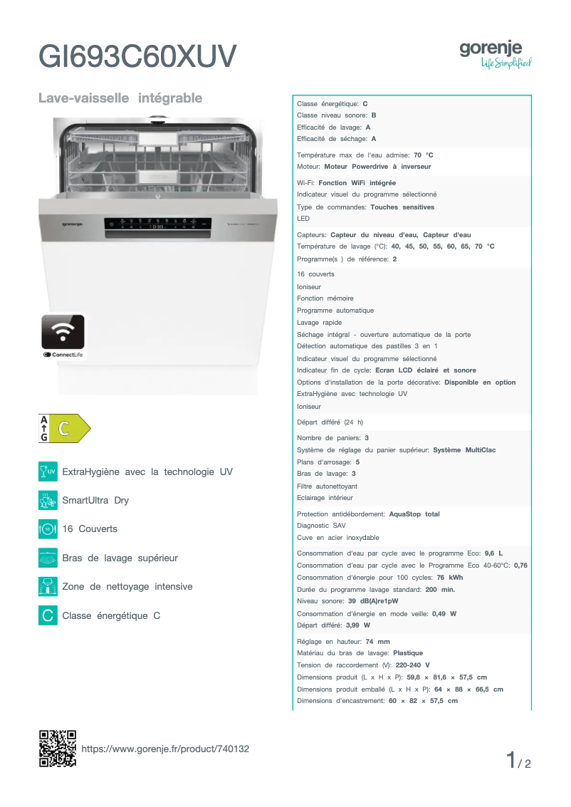Page n°1 - Fiche technique Gorenje GI693C60XUV