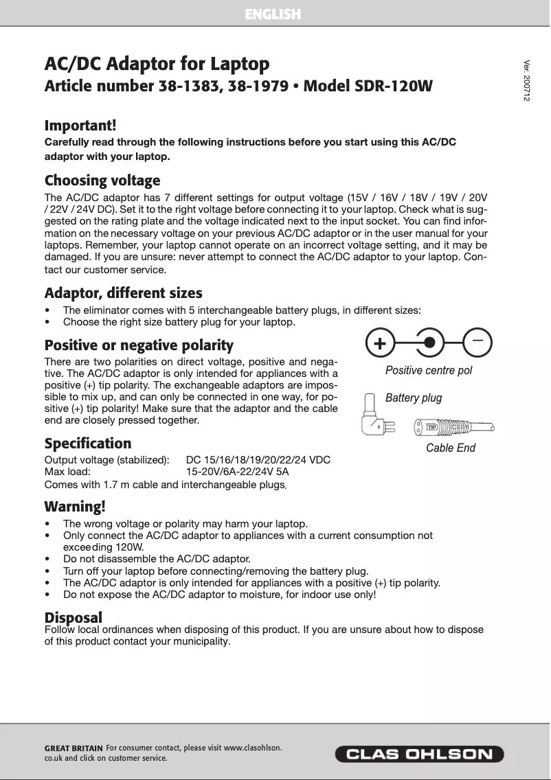 Imagen de la primera página del manual del dispositivo SDR-120W