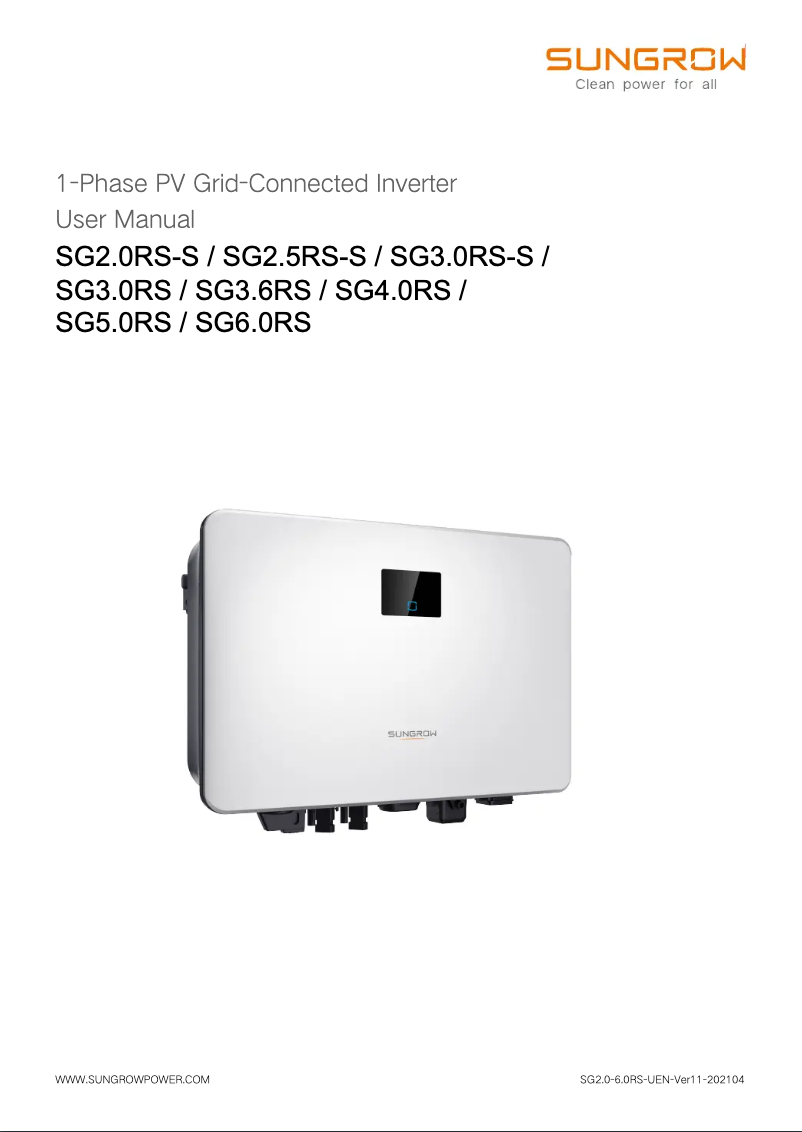 Image de la première page du manuel de l'appareil SG5.0RS