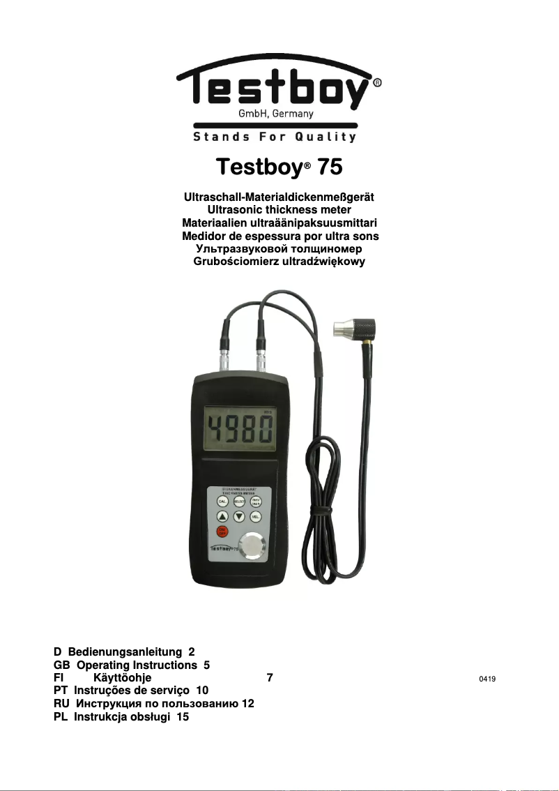 Page n°1 - Manuel utilisateur Testboy 75