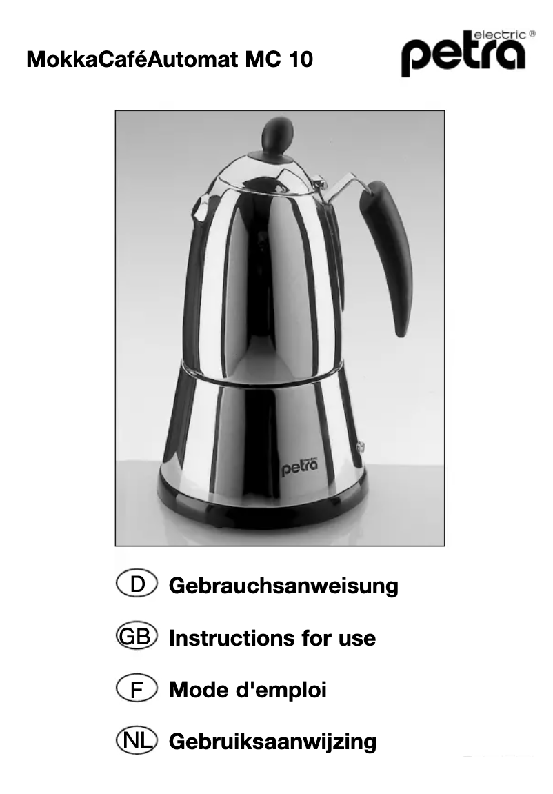 Page 1 de la notice Manuel utilisateur Petra Electric MC 10