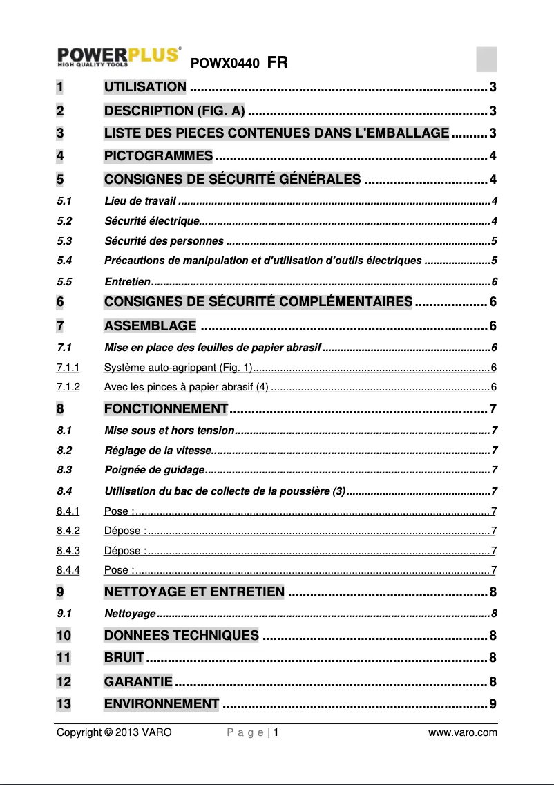 Page 1 de la notice Manuel utilisateur PowerPlus POWX0440