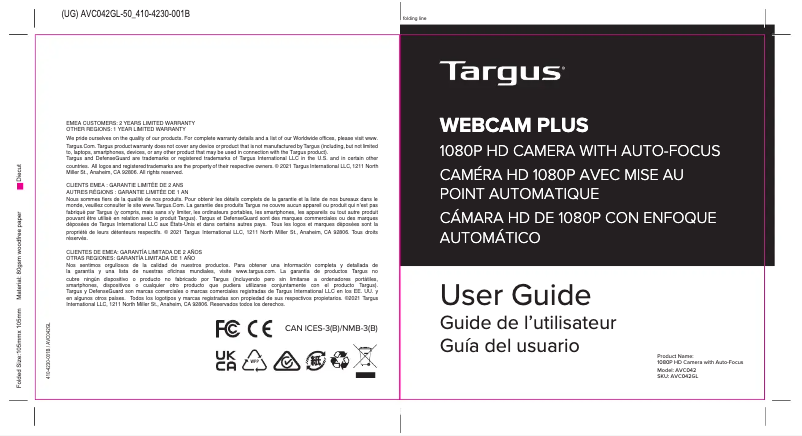 Page n°1 - Manuel utilisateur Targus AVC042GL
