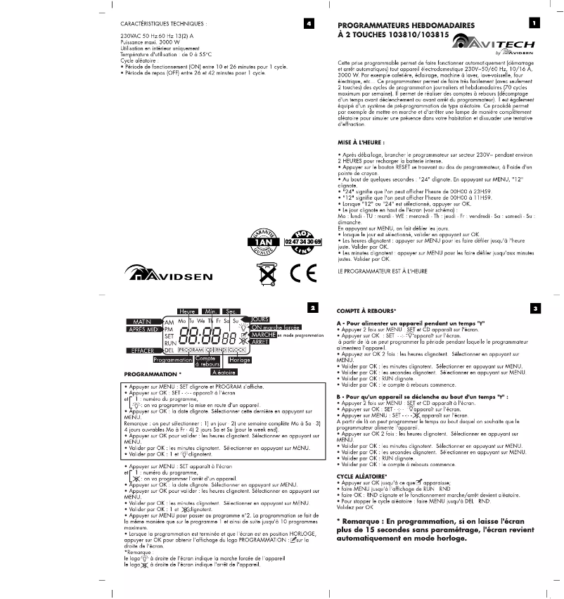 Page 1 of the manual User Manual Avidsen 103810
