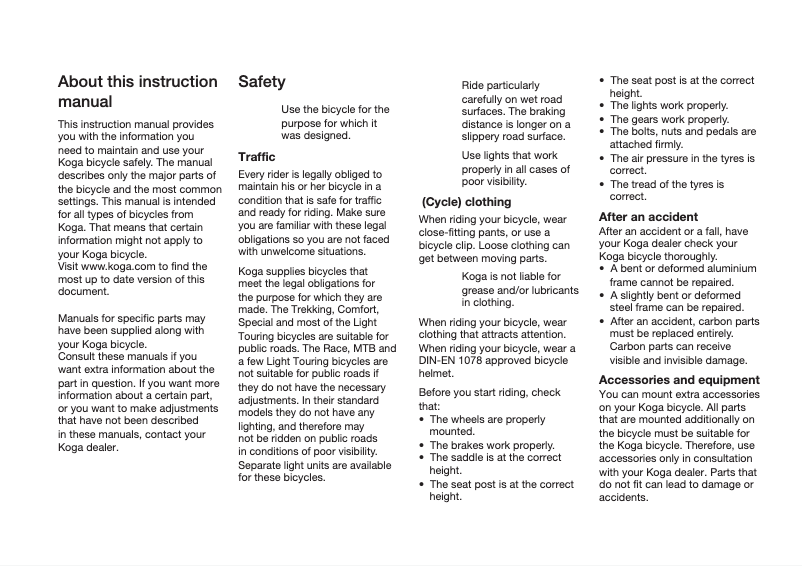 Page 1 de la notice Manuel utilisateur Koga Sportslady