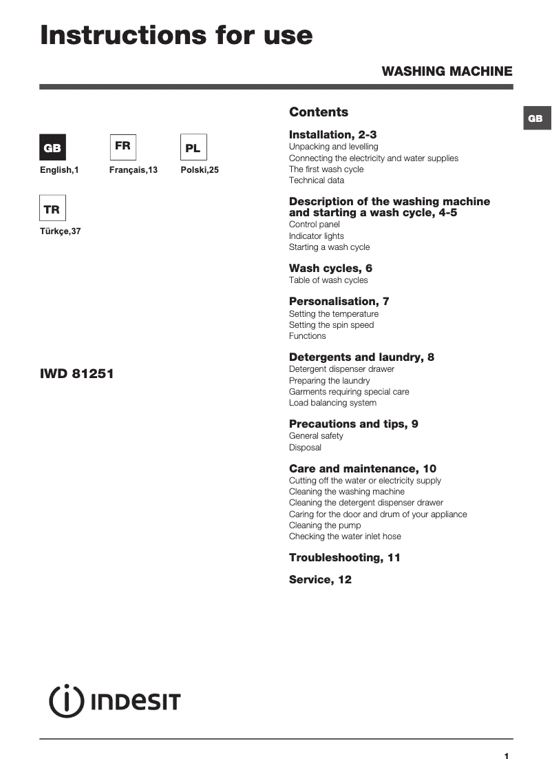 Image de la première page du manuel de l'appareil IWD 81251 C ECO