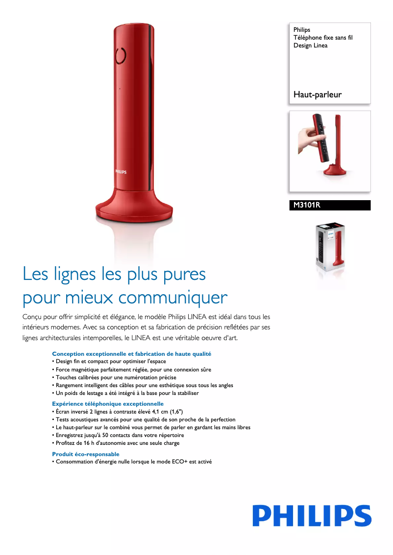 Página 1 del manual Ficha técnica Philips Linea M310