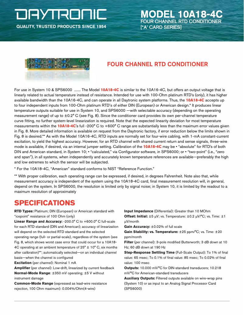 Page 1 de la notice Fiche technique Daytronic 10A18-4C