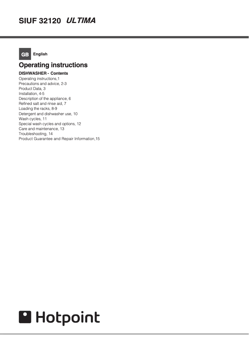 Image de la première page du manuel de l'appareil Ultima SIUF 32120 X