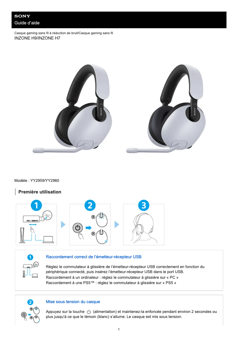 Page 1 de la notice Manuel utilisateur Sony Inzone H9