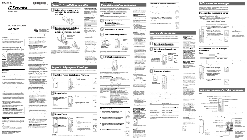 Page n°1 - Manuel utilisateur Sony ICD-P330F