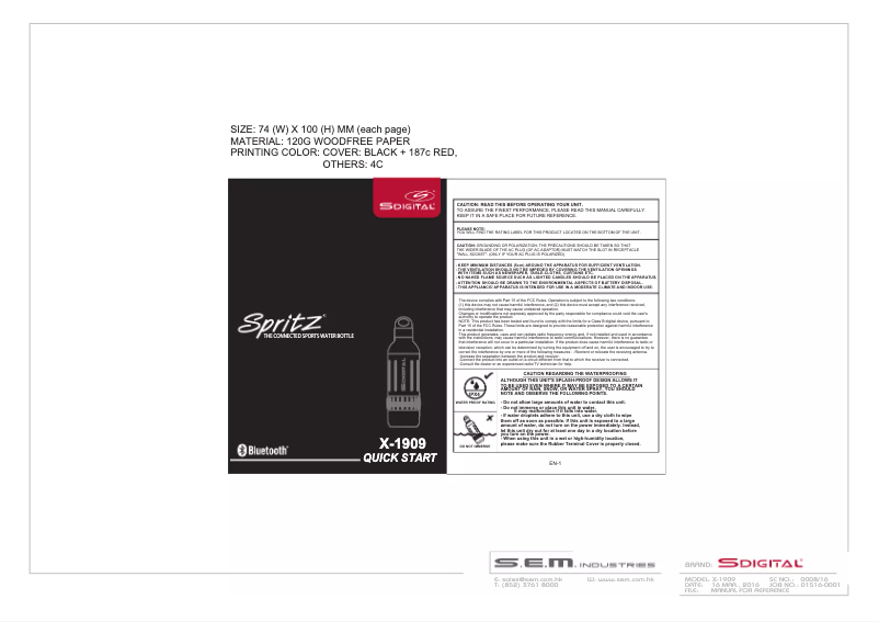 Page 1 de la notice Manuel utilisateur SDigital X-1909 Spritz