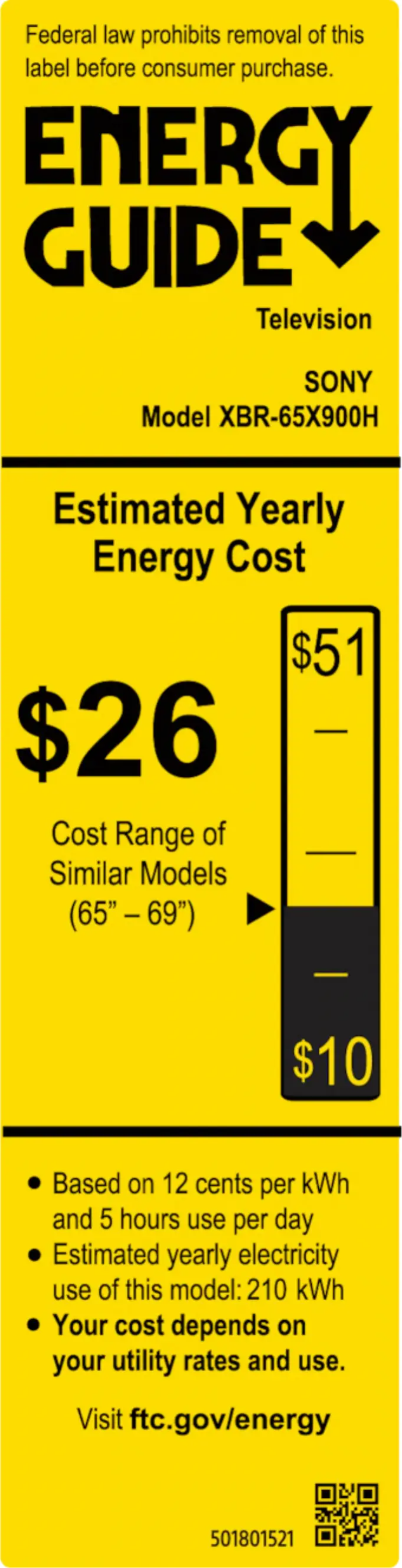 Page 1 de la notice Label énergétique Sony Bravia XBR-65X900H