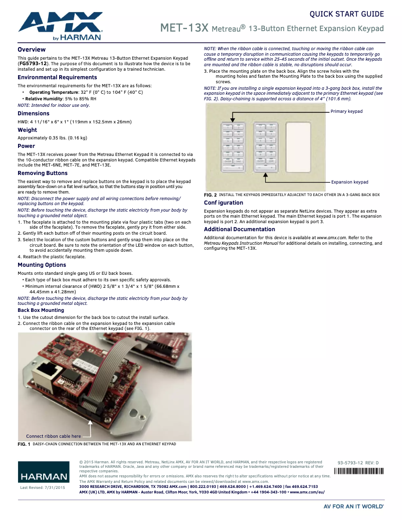 Page 1 de la notice Guide de démarrage rapide AMX Metreau MET-13X