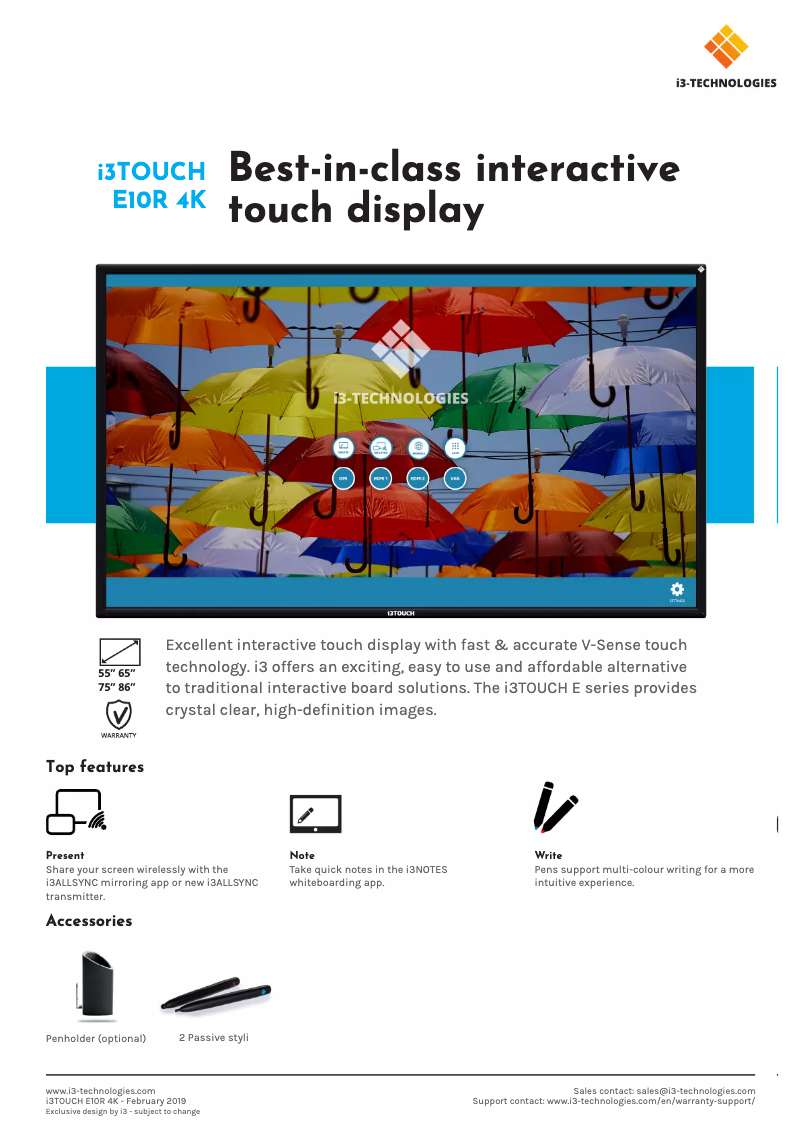 Page n°1 - Manuel utilisateur i3-Technologies I3TOUCH E1086R 4K