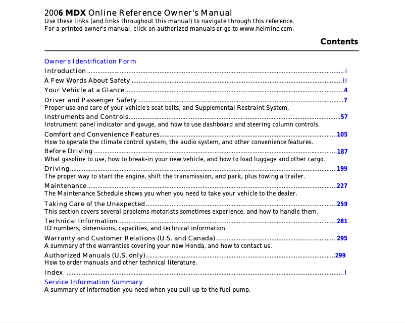 Page n°1 - Manuel utilisateur Acura MDX (2006)