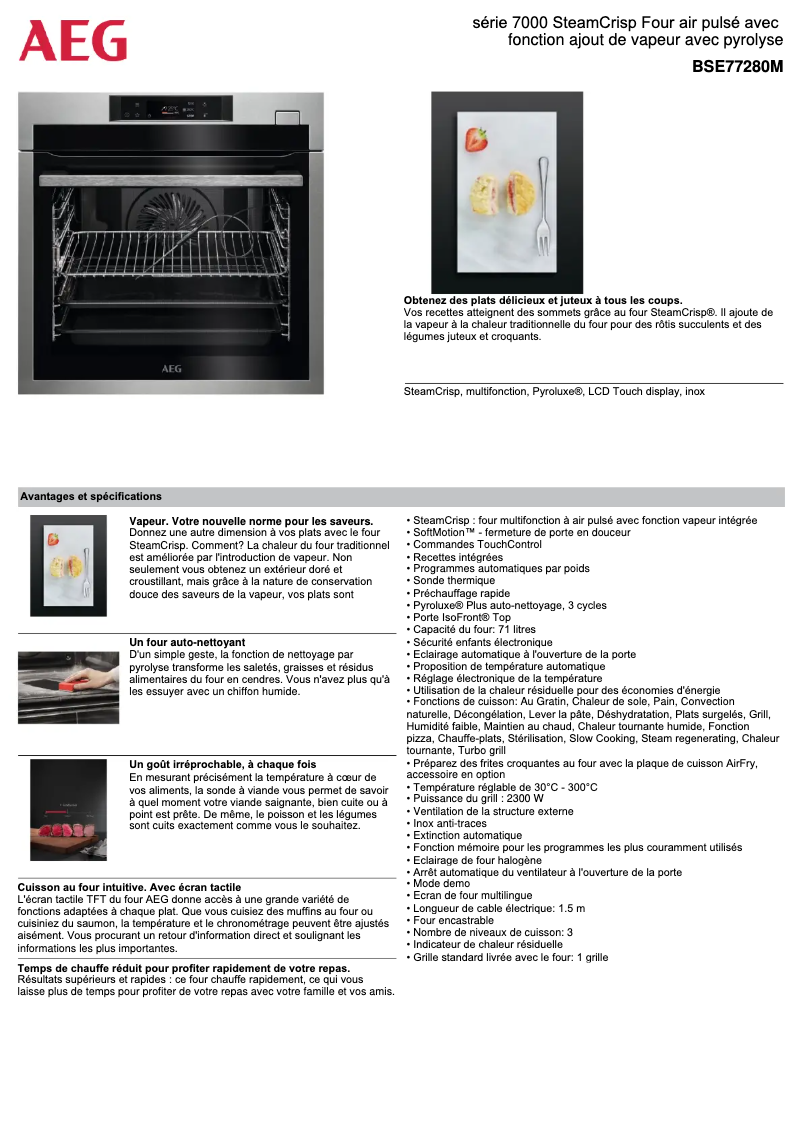 Page 1 de la notice Fiche technique AEG BSE77280M
