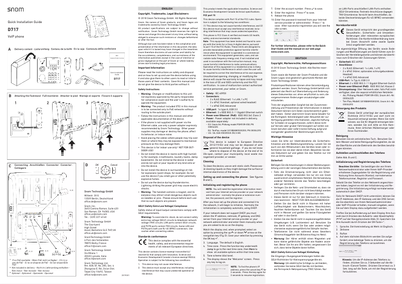 Page 1 de la notice Guide de démarrage rapide Snom D717