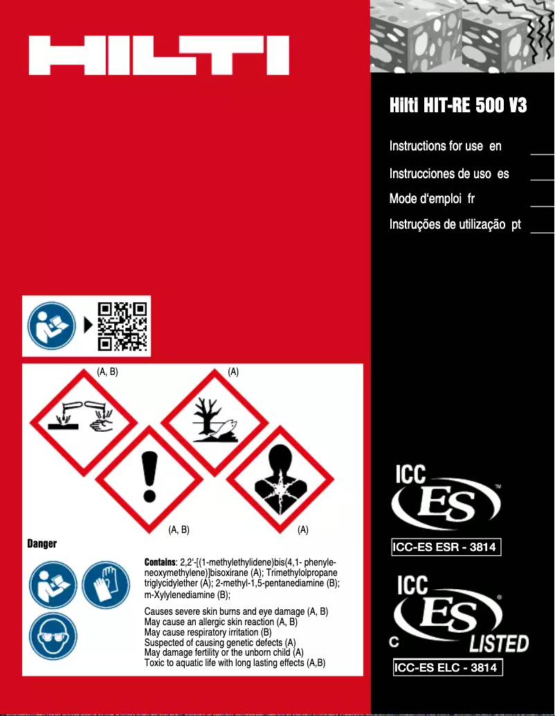 Page 1 de la notice Instructions / montage Hilti HIT-RE 500 V3