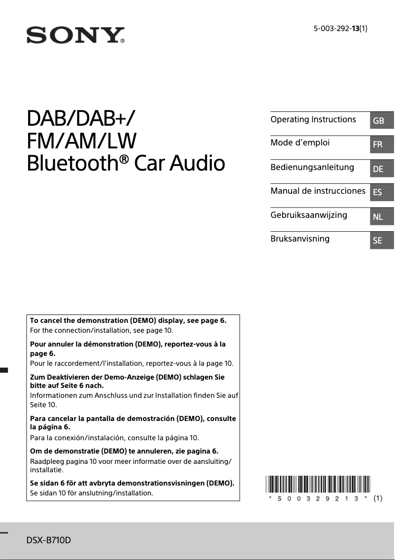 Page 1 de la notice Manuel utilisateur Sony DSX-B710D