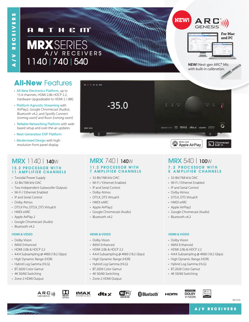 Page 1 de la notice Fiche technique Anthem MRX 540