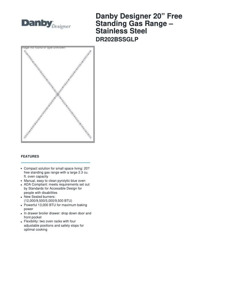 Page 1 de la notice Fiche technique Danby DR202BSSGLP