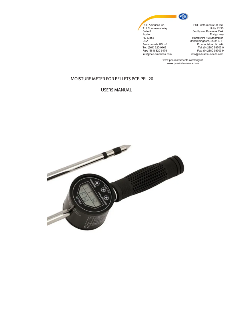 Image de la première page du manuel de l'appareil PCE-PEL 20