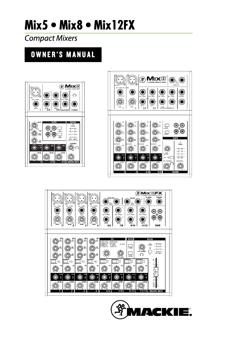 Page 1 de la notice Manuel utilisateur Mackie Mix5