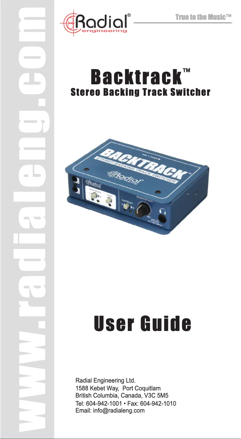 Page 1 de la notice Manuel utilisateur Radial Engineering Backtrack