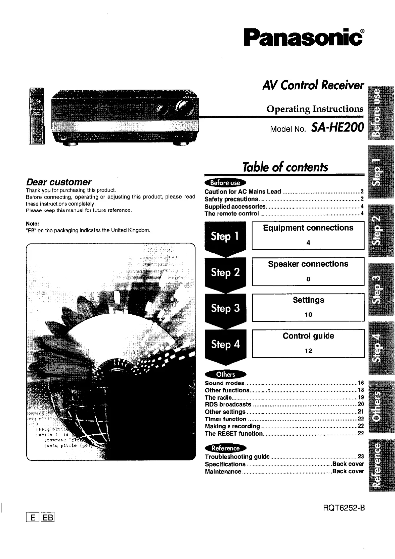 Page 1 de la notice Manuel utilisateur Panasonic SA-HE200
