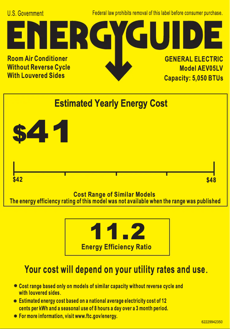 Página 1 del manual Etiqueta energética GE AEV05LV