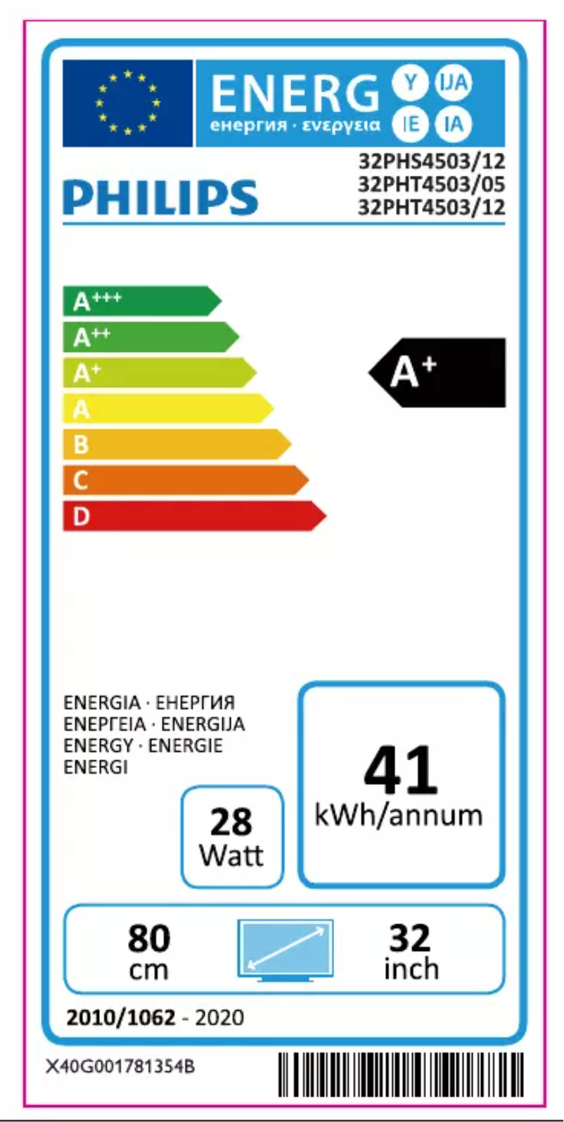 Page 1 de la notice Label énergétique Philips 32PHS4503