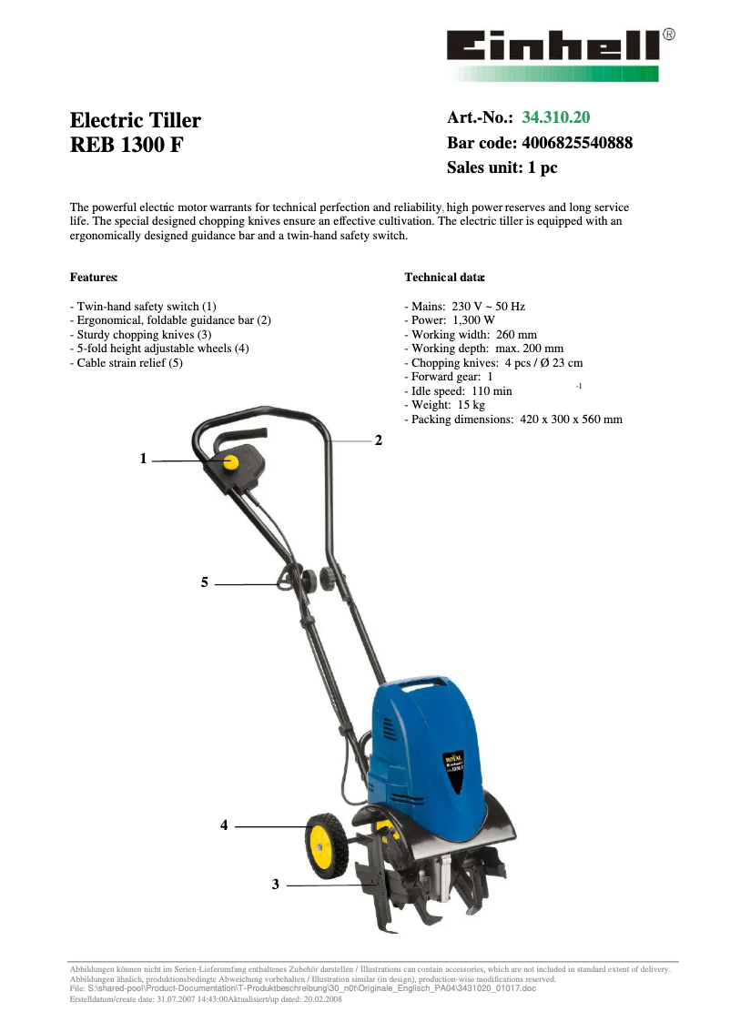 Page n°1 - Manuel utilisateur Einhell Royal REB 1300 F