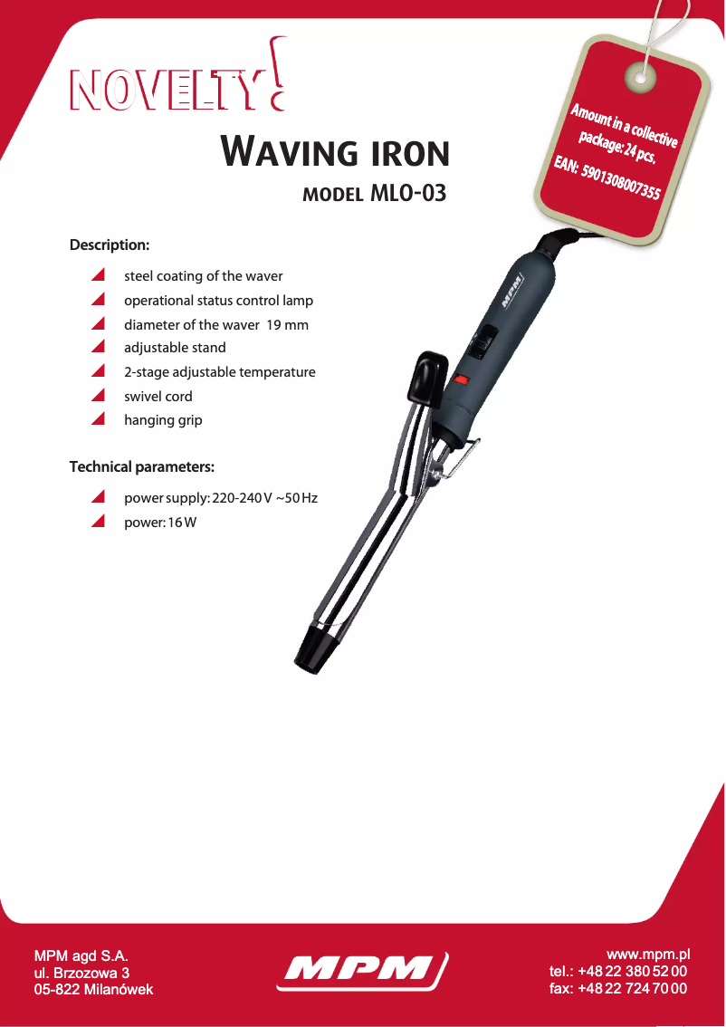 Page 1 de la notice Fiche technique MPM MLO-03