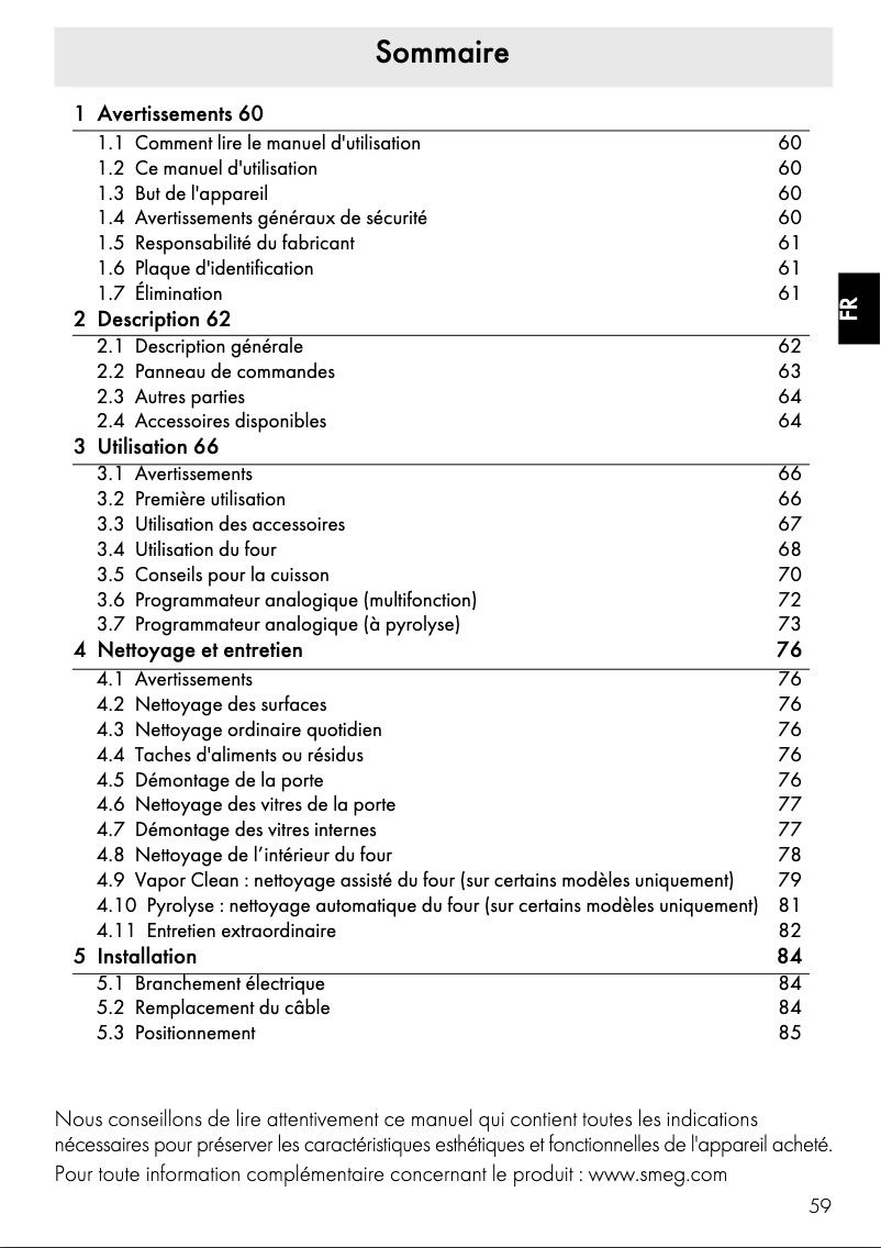 Page n°1 - Manuel utilisateur Smeg SFP750AX