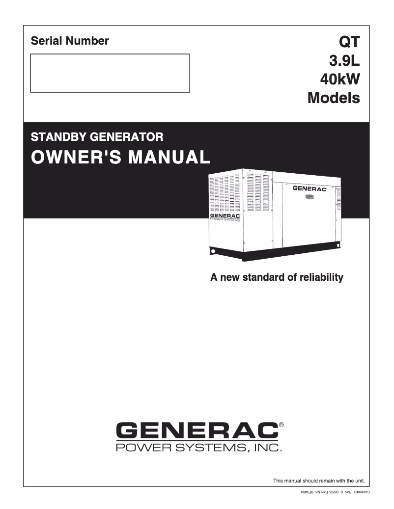 Page n°1 - Manuel utilisateur Generac QT04039ANAN