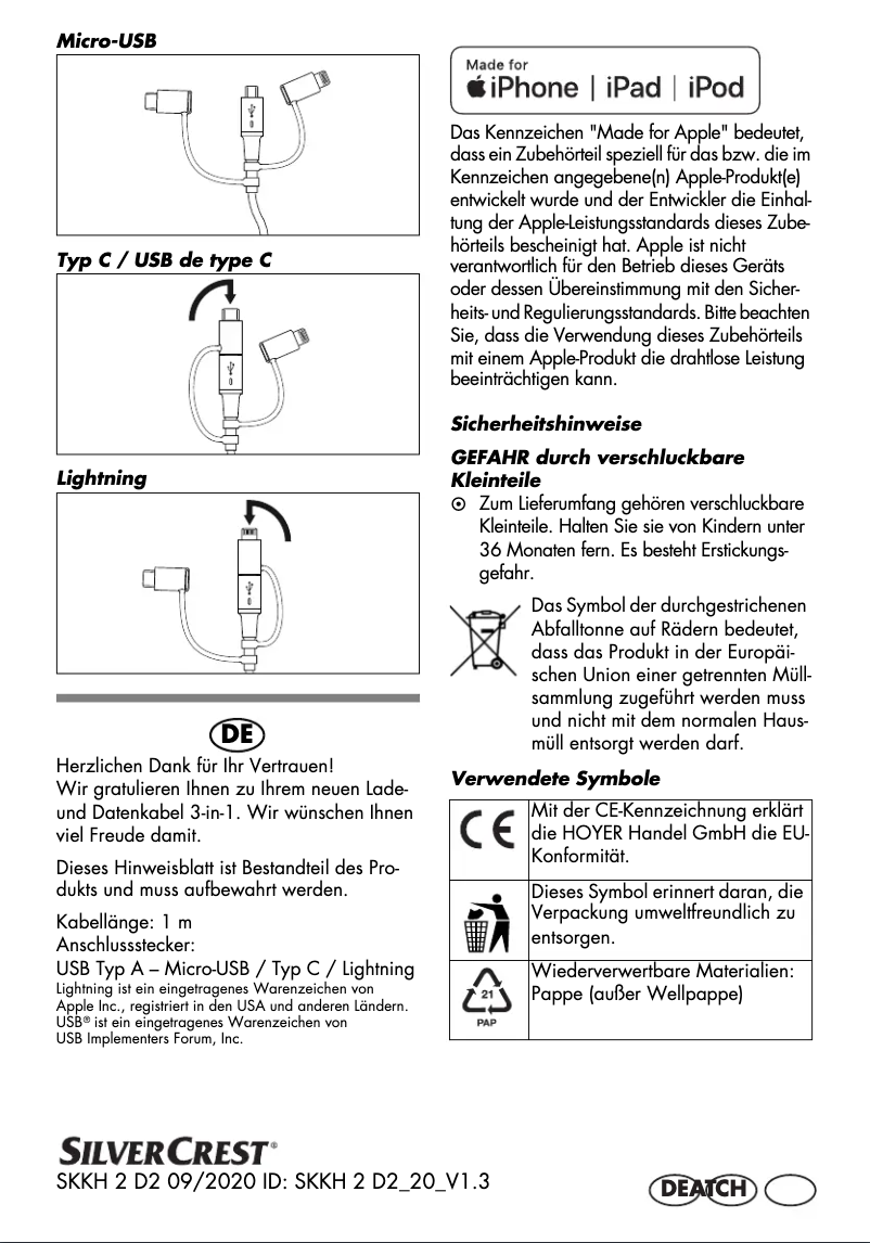 Page 1 de la notice Manuel utilisateur SilverCrest SKKH 2 D2