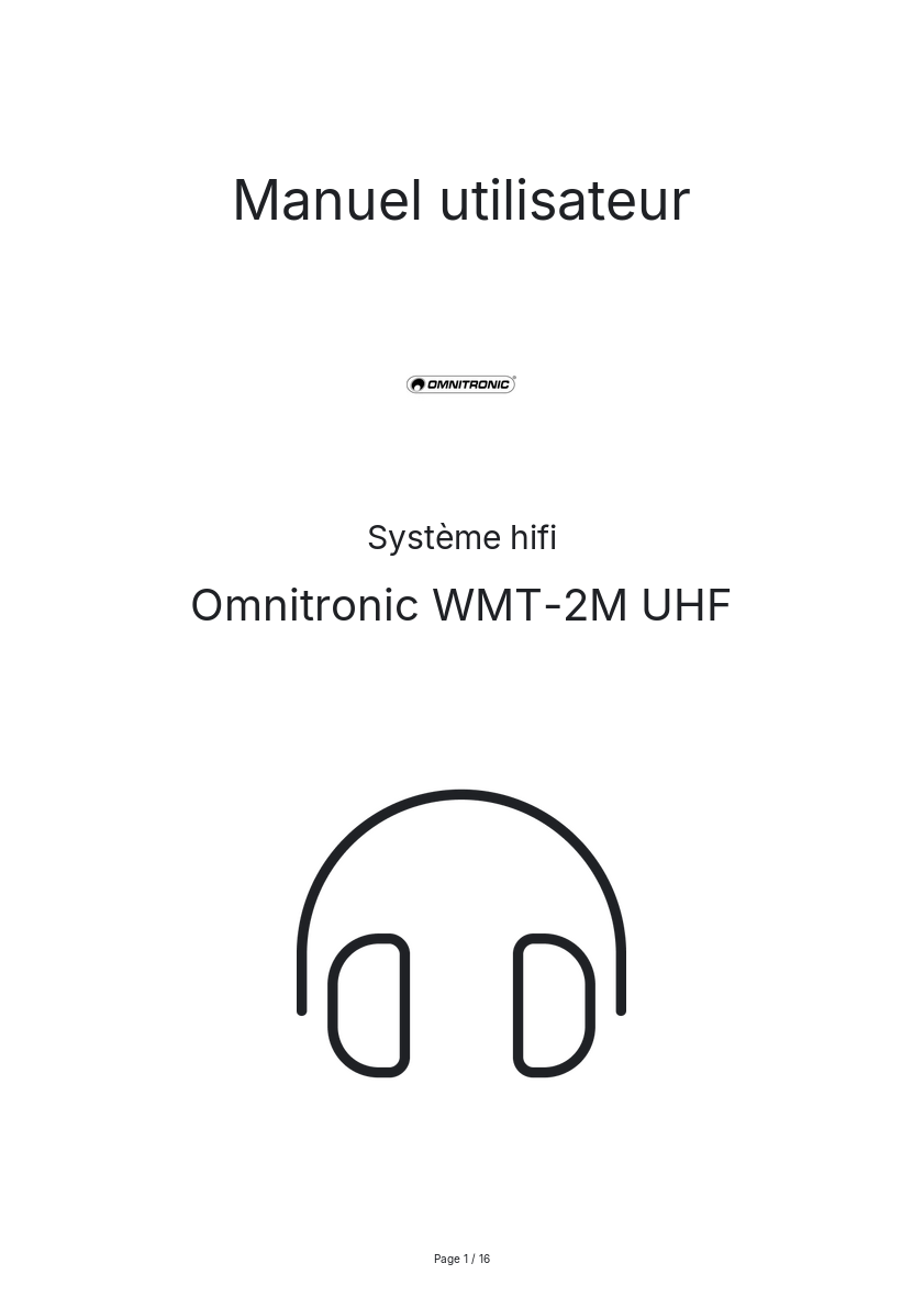 Page n°1 - Manuel utilisateur Omnitronic WMT-2M UHF