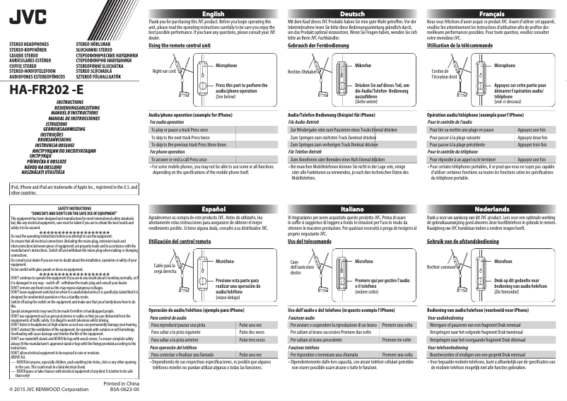 Page 1 de la notice Manuel utilisateur JVC HA-FR202-B-E