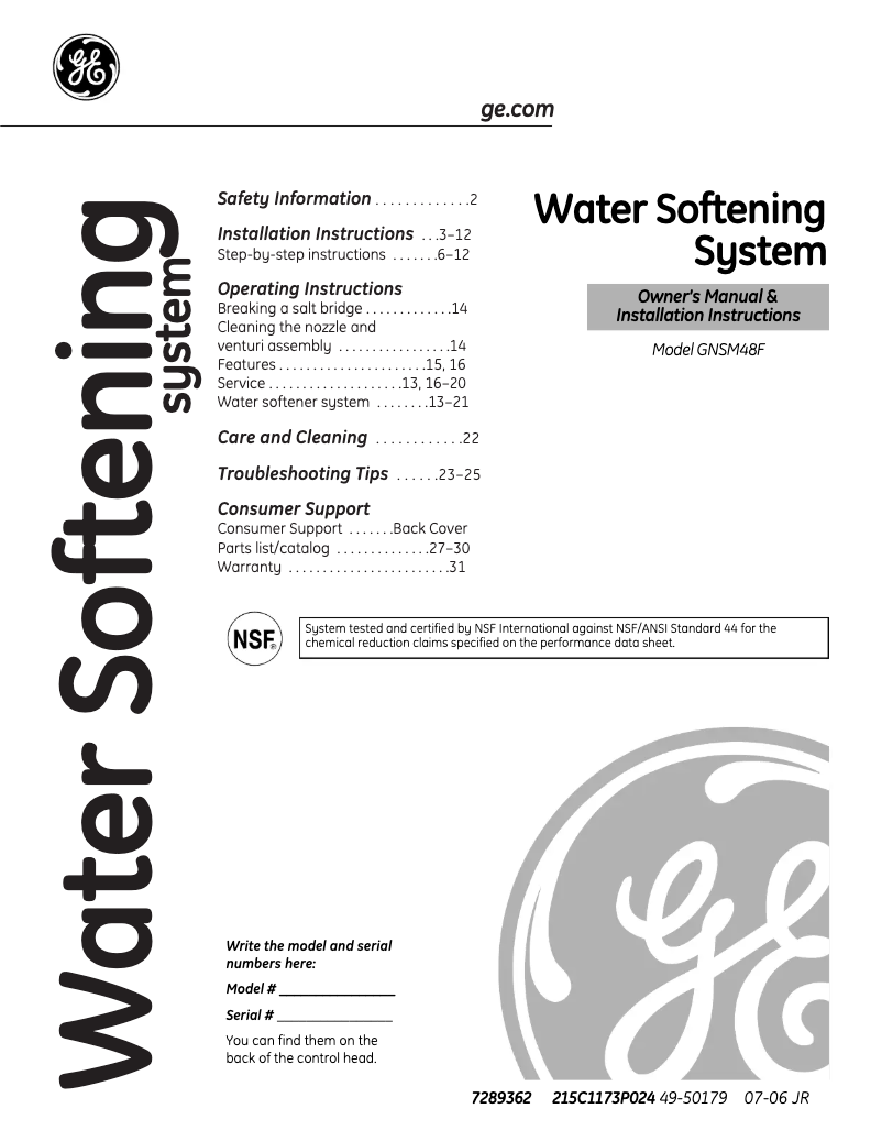 Page n°1 - Manuel utilisateur GE GNSM48F