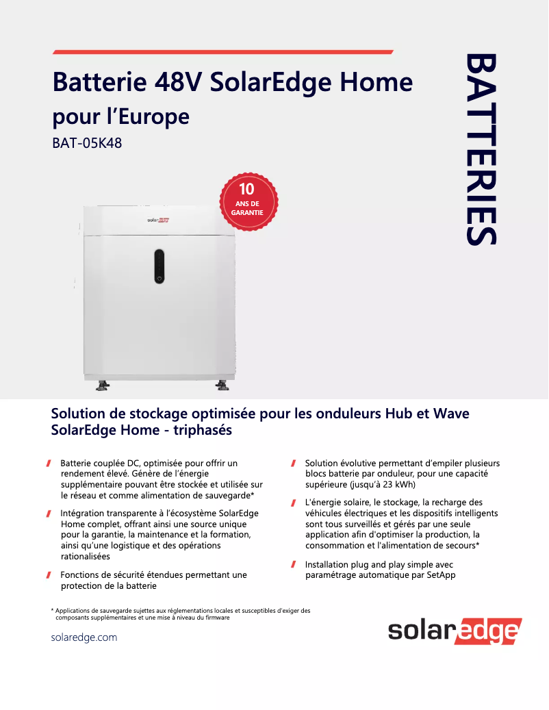 Page n°1 - Guide d'installation SolarEdge IAC-RBAT-5KMTOP-01