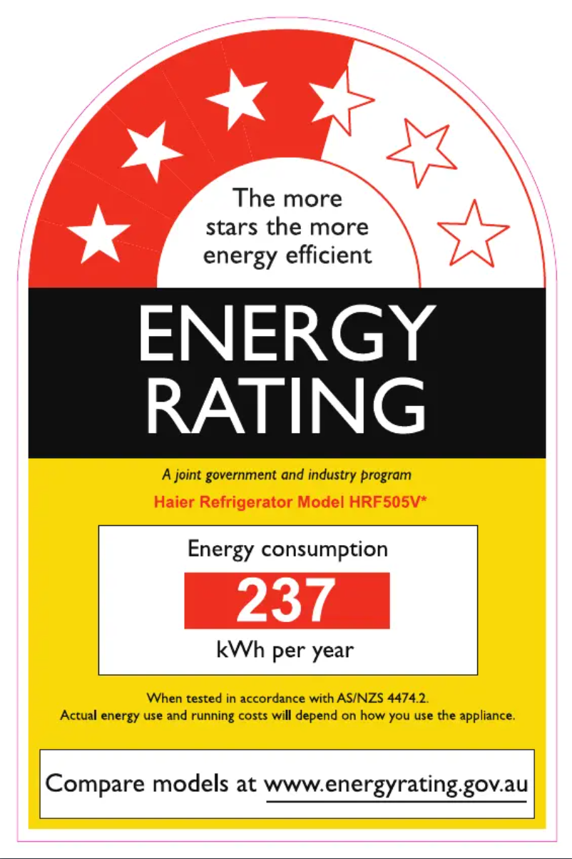 Page n°1 - Label énergétique Haier HRF505VW
