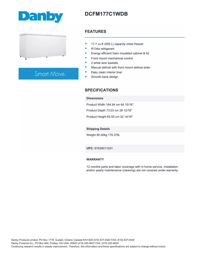 Página 1 del manual Ficha técnica Danby DCFM177C1