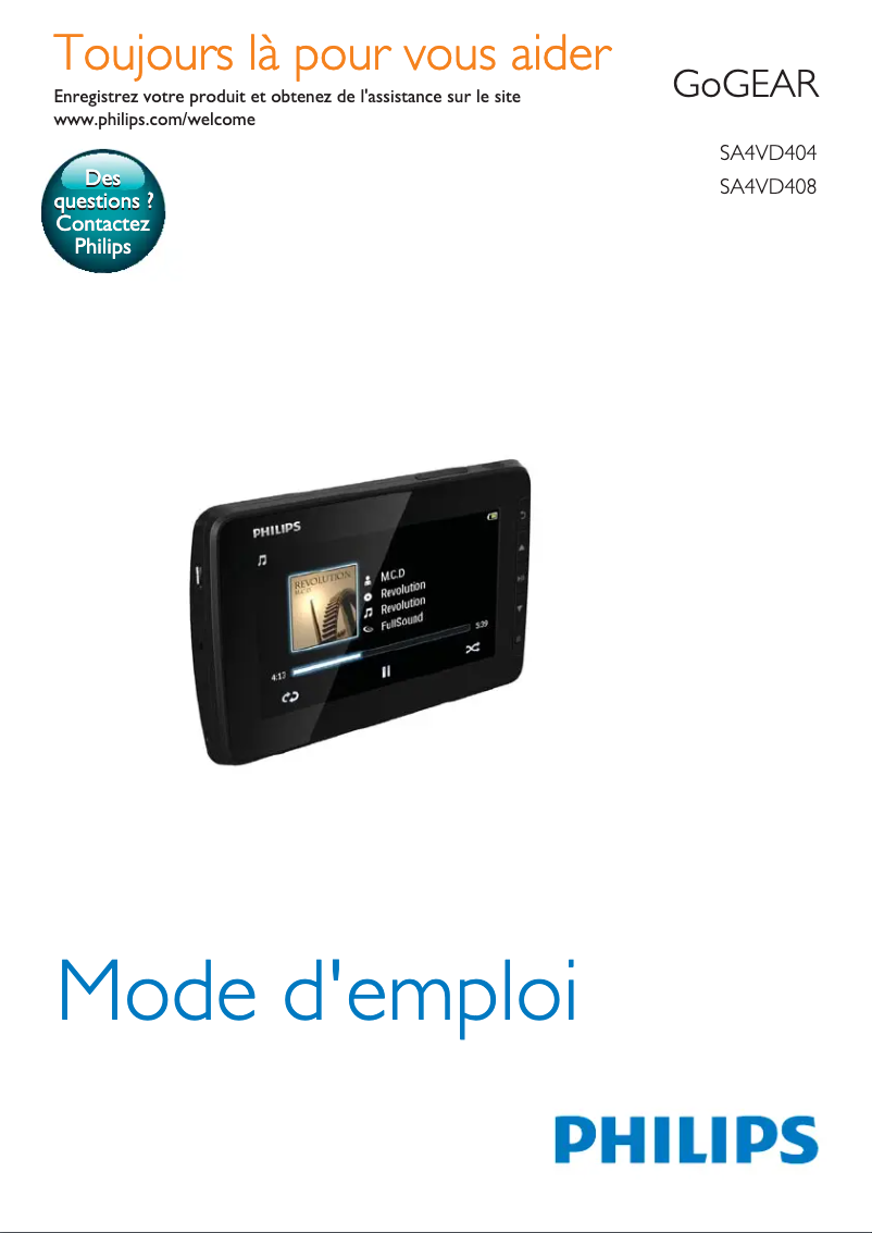Page 1 de la notice Manuel utilisateur Philips GoGEAR SA4VD408AF