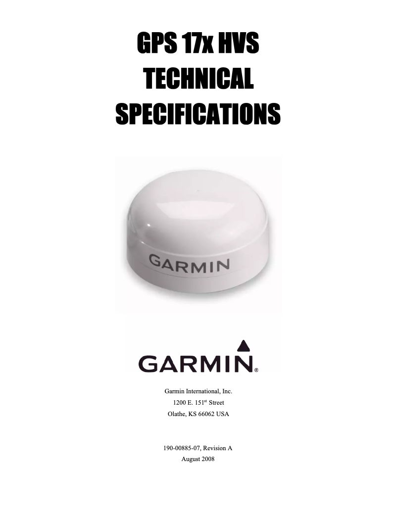 Page n°1 - Manuel utilisateur Garmin GPS 17x HVS